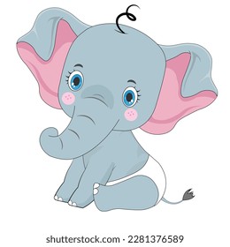Cute baby elephant cartoon sitting
