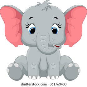 Cute baby elephant cartoon sitting 