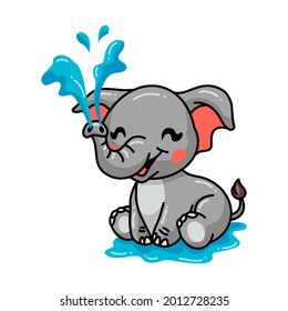 Cute baby elephant cartoon spraying water