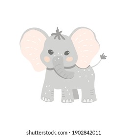 Cute baby elephant in cartoon style. Childish vector illustration for baby product design