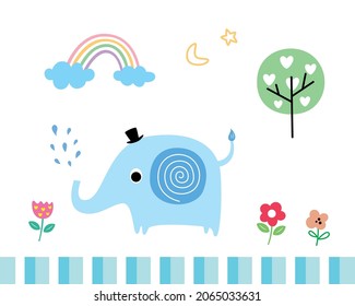 cute baby elephant cartoon vector