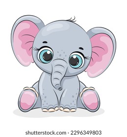 Cute baby elephant. Cartoon vector illustration.