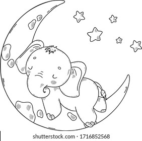 Cute baby elephant. Coloring book page for children