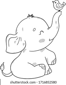 Cute baby elephant. Coloring book page for children