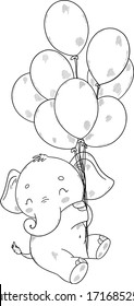 Cute baby elephant. Coloring book page for children