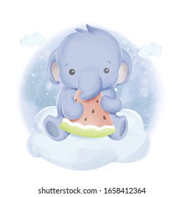 cute baby elephant eat watermelon