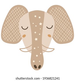 Cute baby elephant face. Vector illustration.