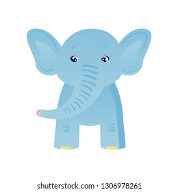 Cute Baby Elephant, Front View, Light Blue Lovely Animal Character Vector Illustration
