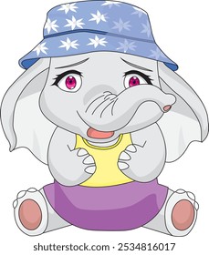 Cute baby elephant girl sitting in floor vector chibi character