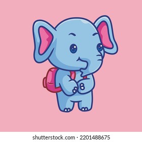 un lindo elefante bebé va a la escuela primaria. ilustración de animales de dibujos animados aislados. Vector de logotipo Premium de diseño de icono de etiqueta plana. Carácter mascota