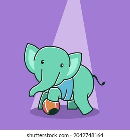 Cute Baby Elephant Happy Friendly Playing Ball Circus Cartoon Character