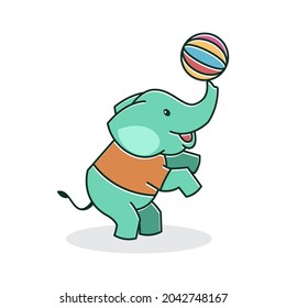 Cute Baby Elephant Happy Friendly Playing Ball Cartoon Character