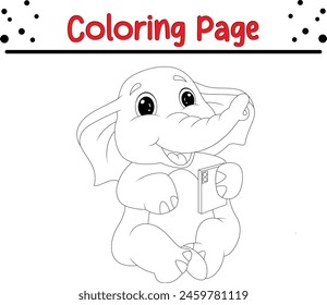 cute baby elephant holding smartphone coloring book page for kids.  