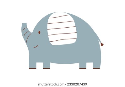 Cute baby elephant illustration. Illustration in scandinavian style. Nice animal character. Vector hand drawing isolated on white background. Baby clothes print, poster, nursery decor. 