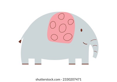 Cute baby elephant illustration. Vector cut out hand drawing. Illustration isolated on white background in scandinavian style. Nice animal character. Baby clothes print, poster, nursery decor.