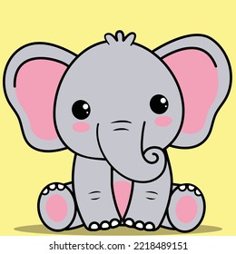 Cute Baby Elephant, Kawaii Baby Elephant sitting