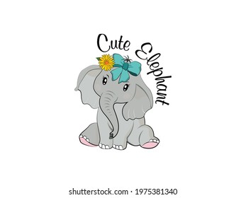 Cute Baby elephant. little elephant Vector illustration for kids. Use for t shirt template, surface design, fashion wear, baby shower, nursery drawing