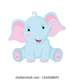 Cute baby elephant on white background. Vector Illustration