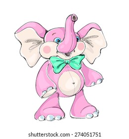 Cute baby elephant on a white background. Vector illustration.