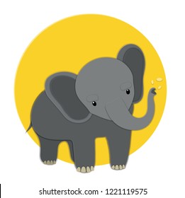 Cute baby elephant - paper cut style. Paper art - little elephant. Paper material design. Poster and banner element. Tee graphics and t shirt print.Vector illustration on white background