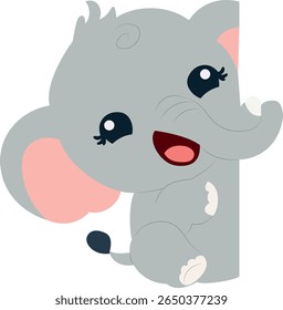 Cute Baby Elephant Peeking hand drawn