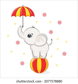 Cute Baby Elefant spielt im Zirkus. Vektorgrafik eines Cartoons.