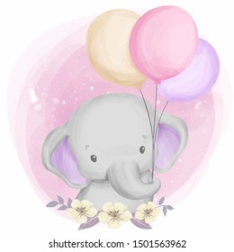 cute baby elephant playing balloon