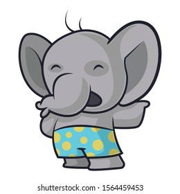 Cute Baby Elephant Pointing To Something Vector Illustration Isolated On White Background