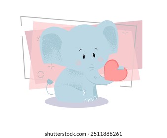 Lindo bebé elefante con corazón rojo en el tronco. Concepto romántico. La Ilustración vectorial se puede utilizar para temas como fecha especial, aniversario, citas, amor