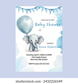 Cute Baby Elephant Baby Shower Digital Invitation