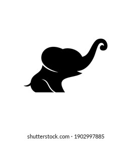 Cute Baby Elephant Silhouette Logo Design Vector