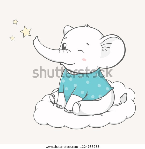 Cute Baby Elephant Sit On Cloud Stock Vector (Royalty Free) 1324953983 ...