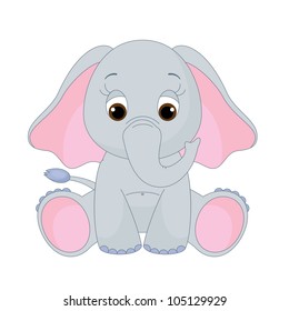 Cute baby elephant sitting alone. Isolated on white