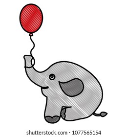 cute baby elephant sitting with balloon