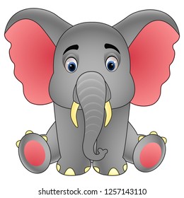 Cute baby elephant sitting isolated on white background - Illustration 