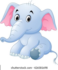Cute baby elephant sitting isolated on white background