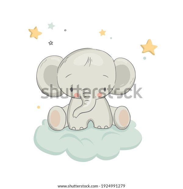 Cute Baby Elephant Sitting On Cloud Stock Vector (Royalty Free) 1924991279