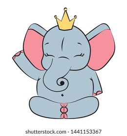 cute baby elephant sitting sketch with crown isolated hand drawn vector illustration