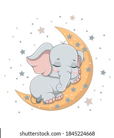 Cute baby elephant sleeping on the crescent
