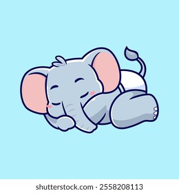Cute baby elephant sleeping position cartoon vector mascot logo. Adorable nature animal icon concept