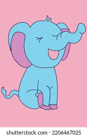 Cute Baby Elephant Smile Happily.  Adorable Baby Elephant Cartoon Vector Illustration.