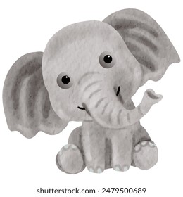 cute baby elephant smiling watercolor