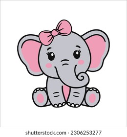 Cute baby elephant SVG, Baby elephant bow SVG, Baby elephant ribbon SVG, Cut file for Cricut and Silhouette Digital clipart, vector graphics, baby Girl svg