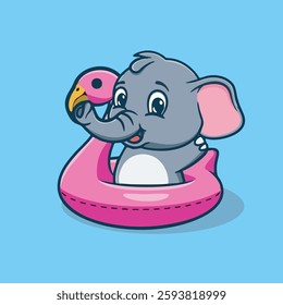 Cute baby elephant swimming circle vector children's illustration Q version vector cartoon illustration