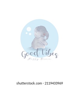 Cute Baby Elephant vector illustration for kids poster, nursery wall decor, birthday invitation in watercolor art style and happy vibes.