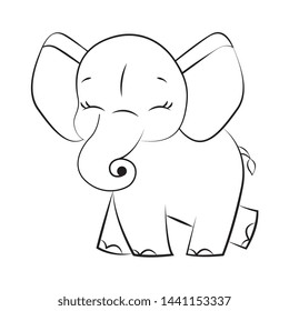 cute baby elephant walking sketch isolated hand drawn vector illustration
