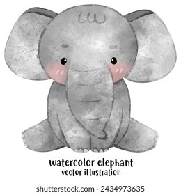 Cute baby elephant, watercolor style, animal, elephant