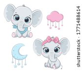 Cute baby elephants boy and girl.
