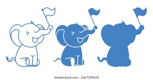 Plantilla de símbolo del icono del vector con el logotipo de los elefantes pequeños. Ilustración de elefantes