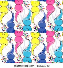 Cute baby elephants seamless pattern